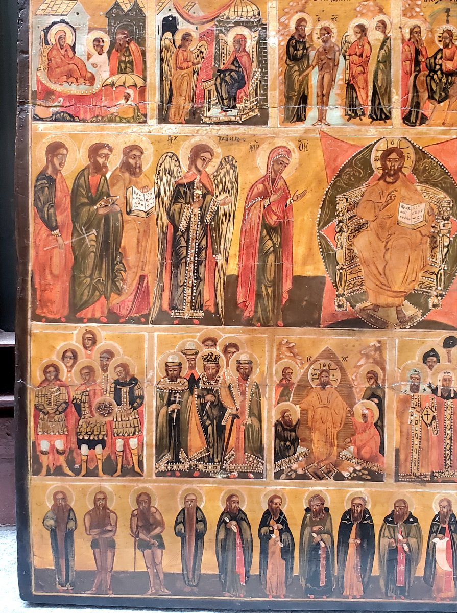 Icona Russa epoca 1750 , raffigurante le dodici grandi  feste dell'anno liturgico -photo-2
