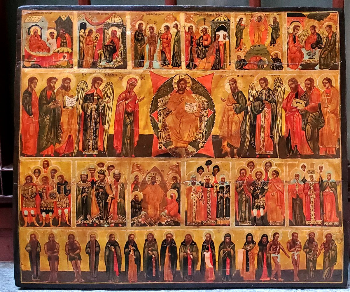 Icona Russa epoca 1750 , raffigurante le dodici grandi  feste dell'anno liturgico -photo-1