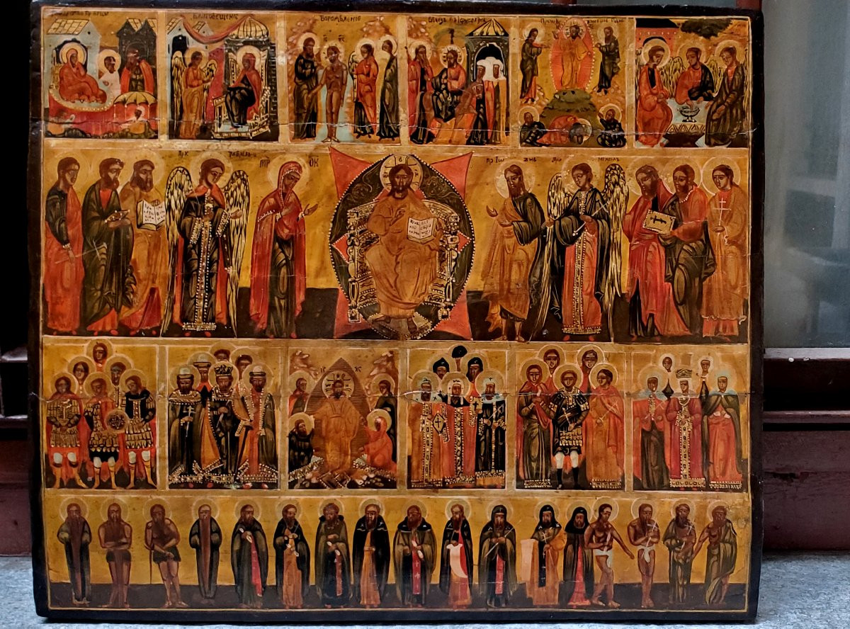 Icona Russa epoca 1750 , raffigurante le dodici grandi  feste dell'anno liturgico -photo-2