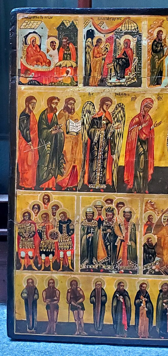 Icona Russa epoca 1750 , raffigurante le dodici grandi  feste dell'anno liturgico -photo-4