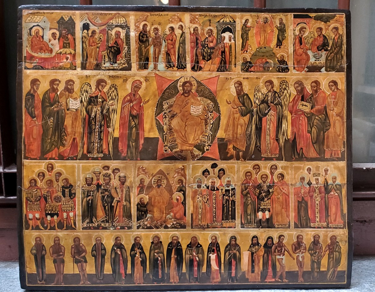 Icona Russa epoca 1750 , raffigurante le dodici grandi  feste dell'anno liturgico 