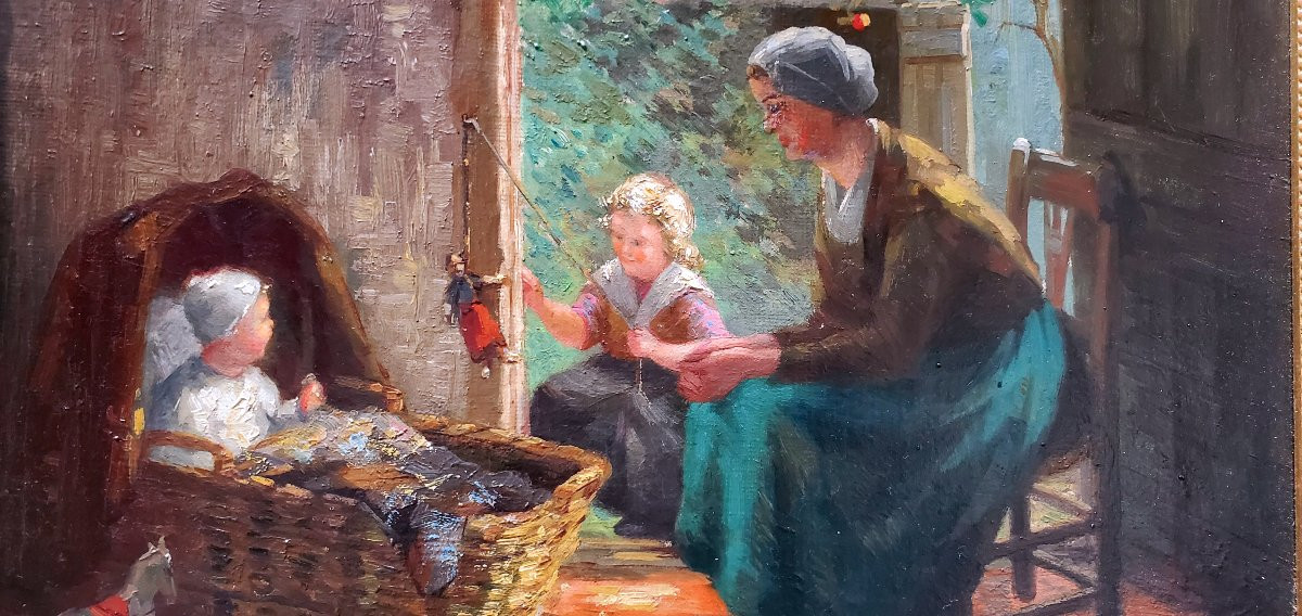 Dipinto olio su tela raffigurante scena d'interni firmato  HA Dievenbach-photo-4