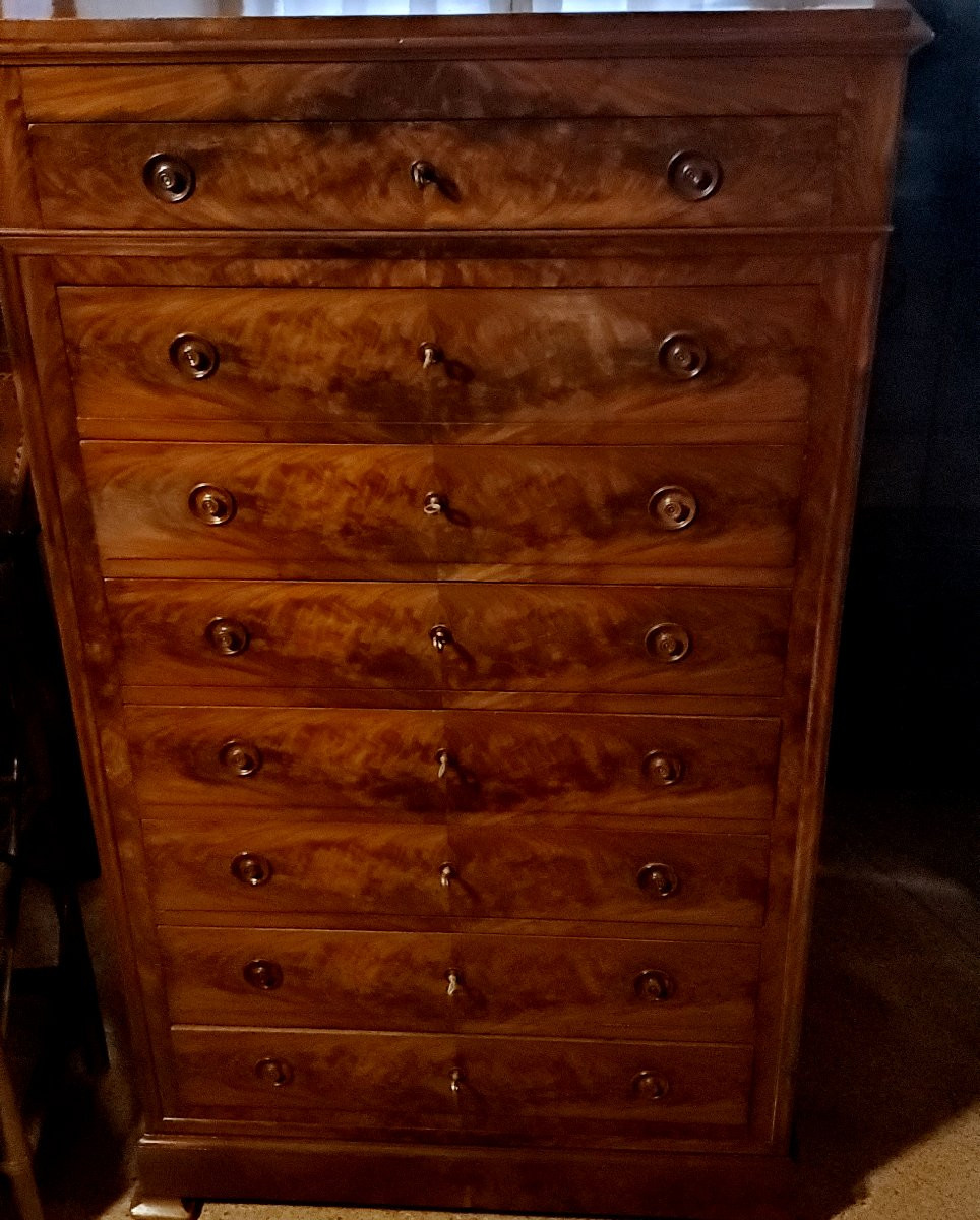 Mobile a 8 cassetti epoca 1850 di manifattura francese in legno di mogano cubano .-photo-3
