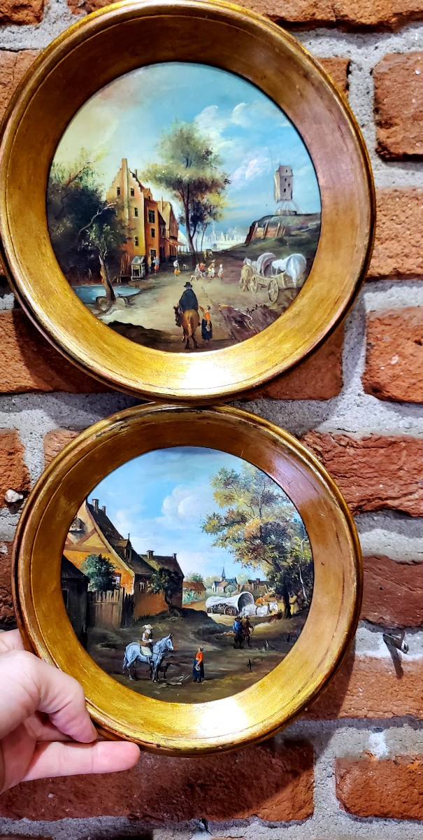 2 miniature olandesi dipinte su latta ,fine 1800