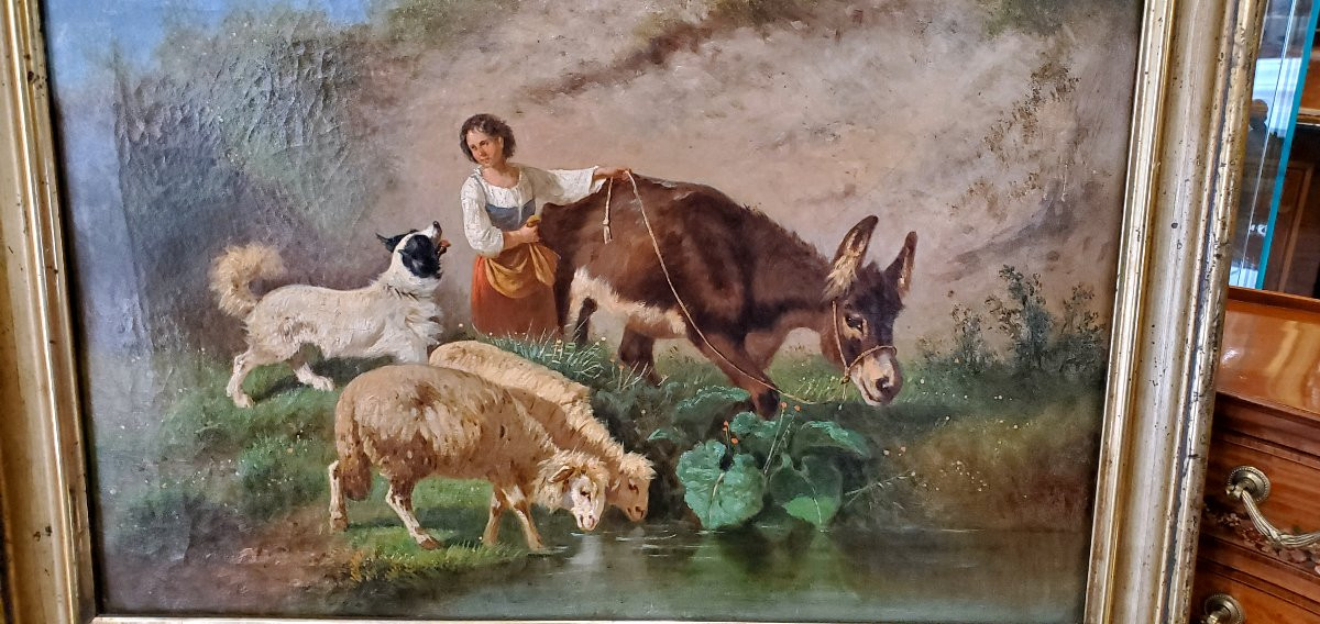 Dipinto olio su tela raffigurante scena di vita quotidiana epoca prima meta 1800 -photo-2