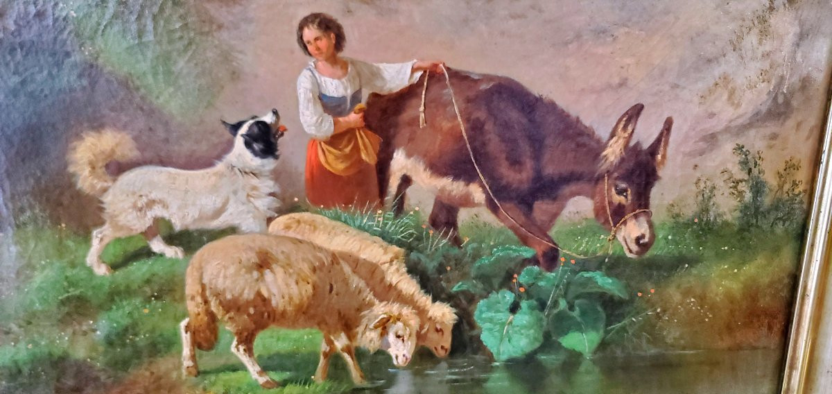 Dipinto olio su tela raffigurante scena di vita quotidiana epoca prima meta 1800 -photo-3