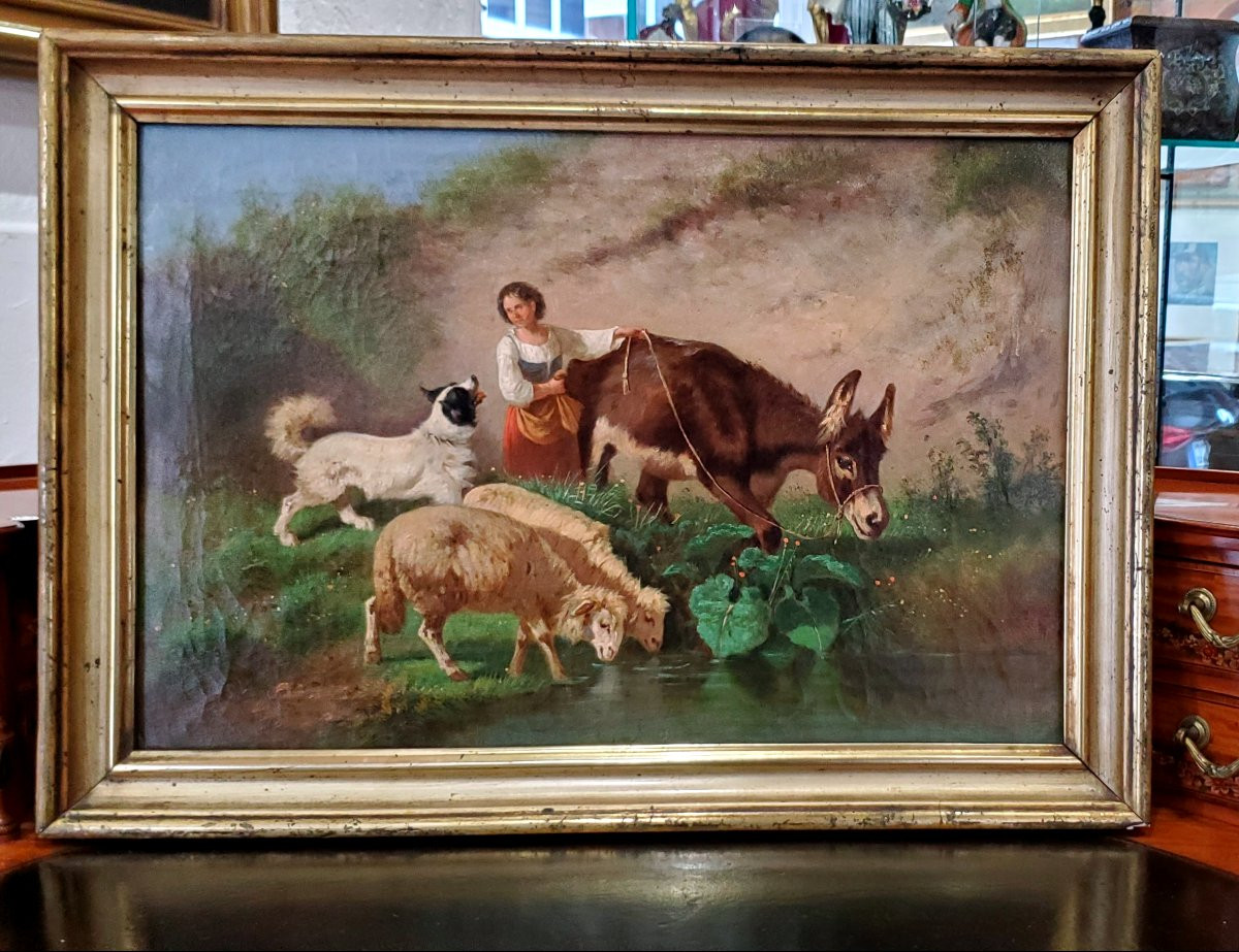 Dipinto olio su tela raffigurante scena di vita quotidiana epoca prima meta 1800 -photo-4