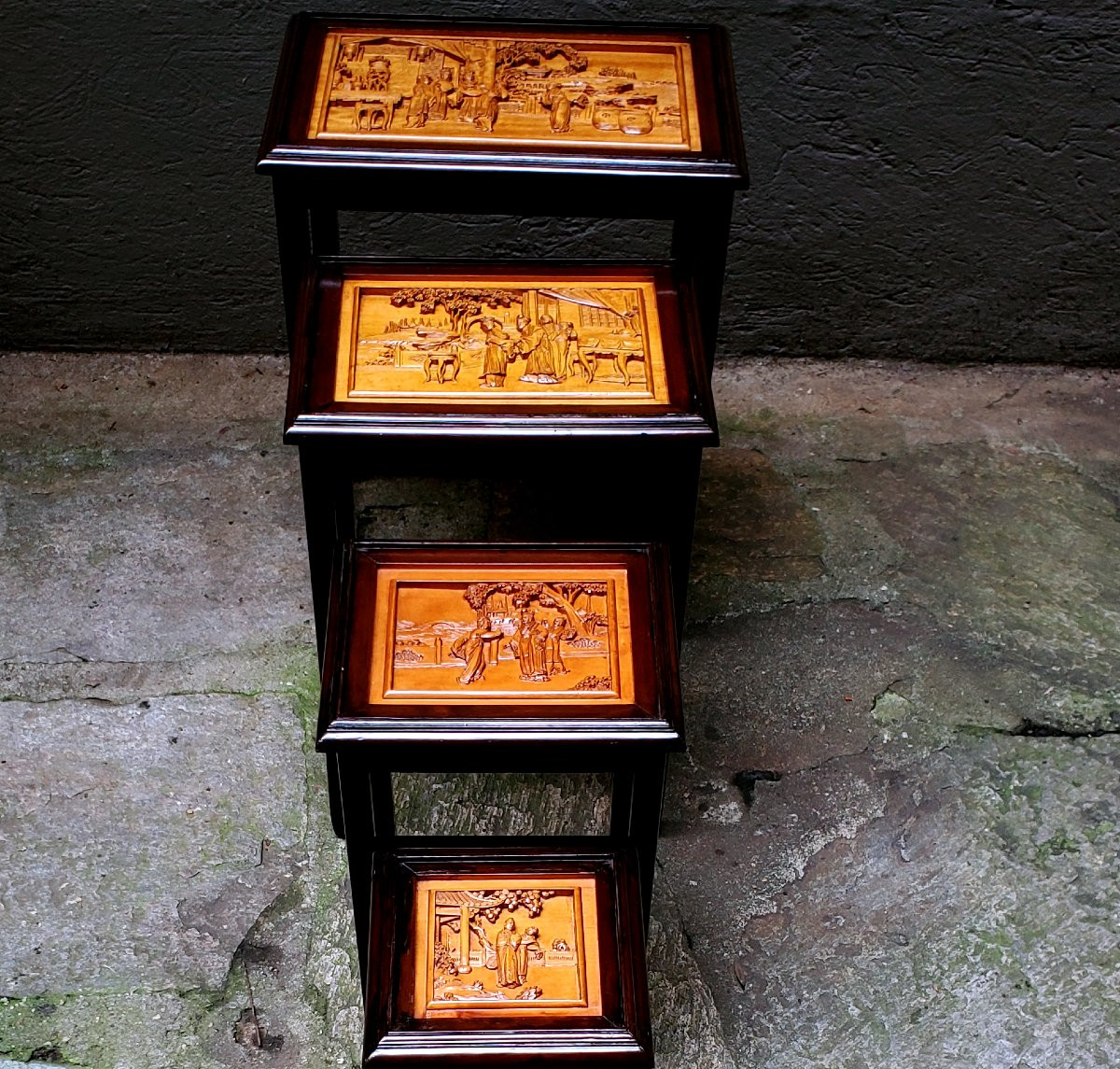 4 Tavolini richiudibili in 1 ,  manifattura Cina ,epoca seconda metà 1800 .-photo-2