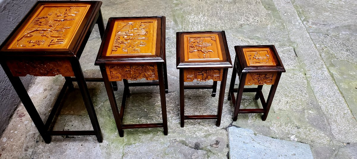4 Tavolini richiudibili in 1 ,  manifattura Cina ,epoca seconda metà 1800 .-photo-4