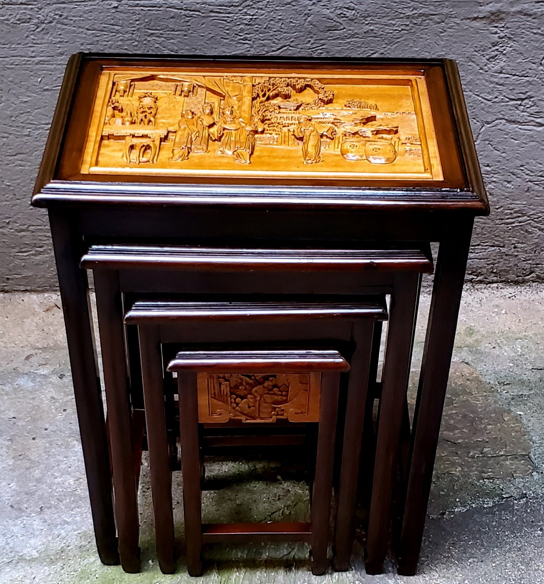 4 Tavolini richiudibili in 1 ,  manifattura Cina ,epoca seconda metà 1800 .-photo-7