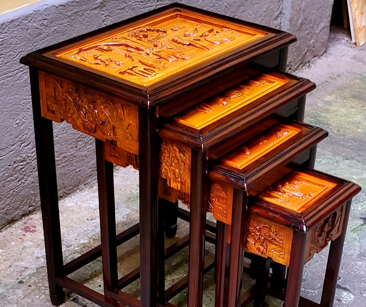 4 Tavolini richiudibili in 1 ,  manifattura Cina ,epoca seconda metà 1800 .-photo-8