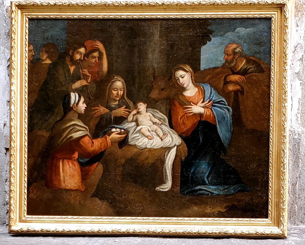 Dipinto olio su tela raffigurante l'Adorazione dei Magi .(Natività)