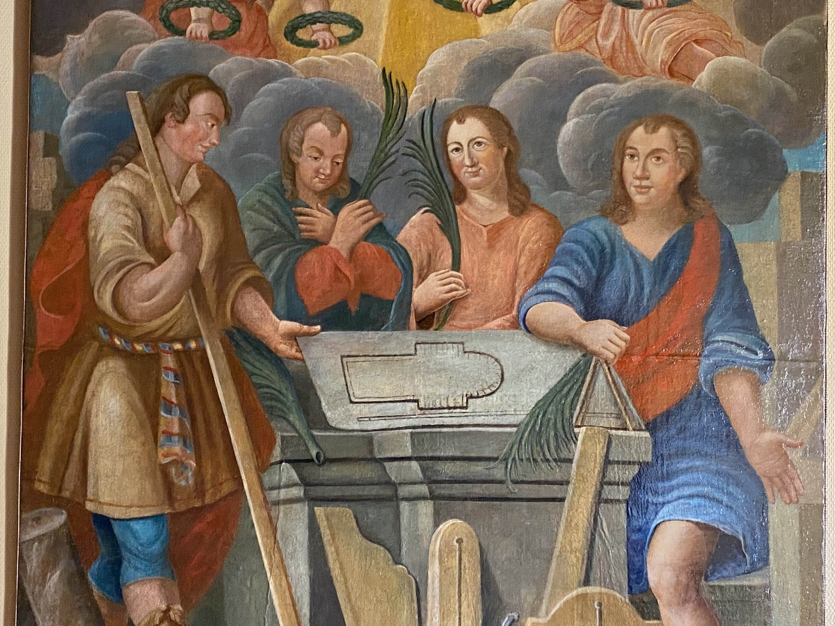 Antico dipinto olio su tela - Quattro santi coronati- 1783-photo-2