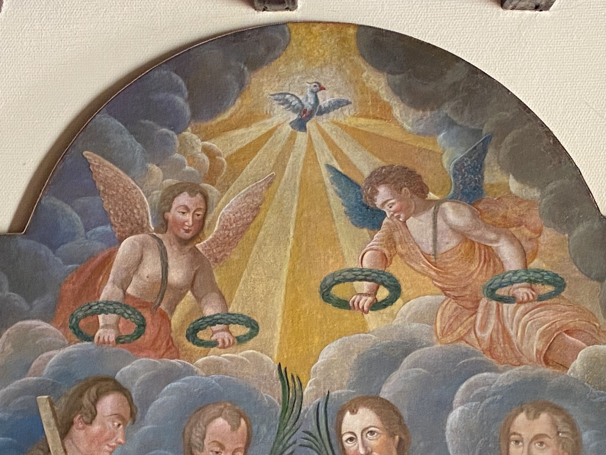 Antico dipinto olio su tela - Quattro santi coronati- 1783-photo-1