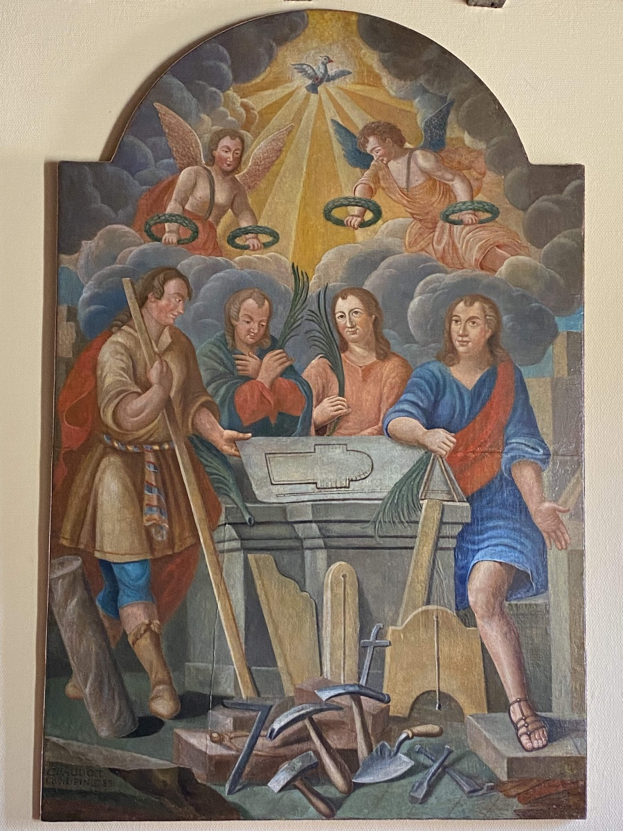 Antico dipinto olio su tela - Quattro santi coronati- 1783