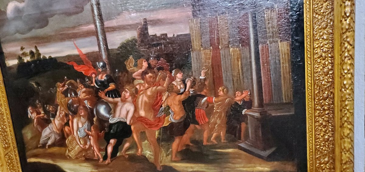 Antico dipinto olio su tela raffigurante :il ratto delle Sabine ,epoca fine 1600 ,scuola Romana-photo-6