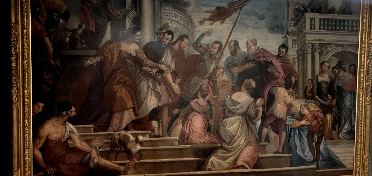 Dipinto olio su tela epoca 1750 (circa) raffigurante: Dan Sebastiano che addita la gloria -photo-2