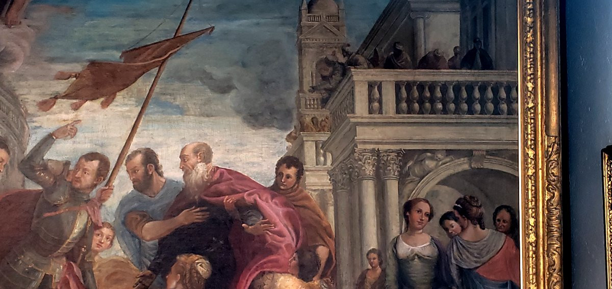 Dipinto olio su tela epoca 1750 (circa) raffigurante: Dan Sebastiano che addita la gloria -photo-1