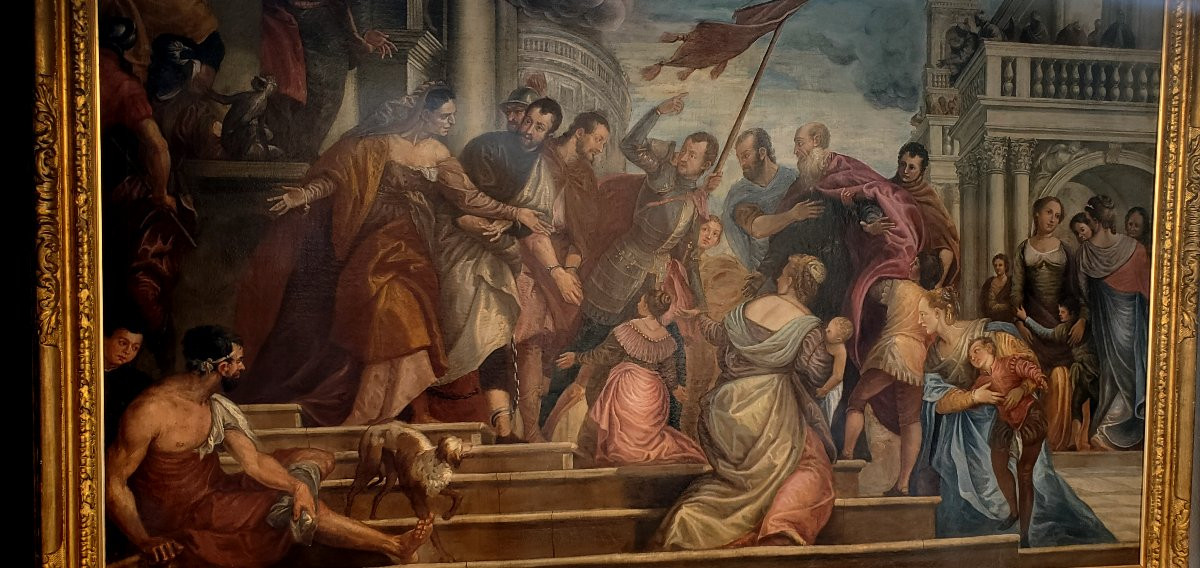 Dipinto olio su tela epoca 1750 (circa) raffigurante: Dan Sebastiano che addita la gloria -photo-2