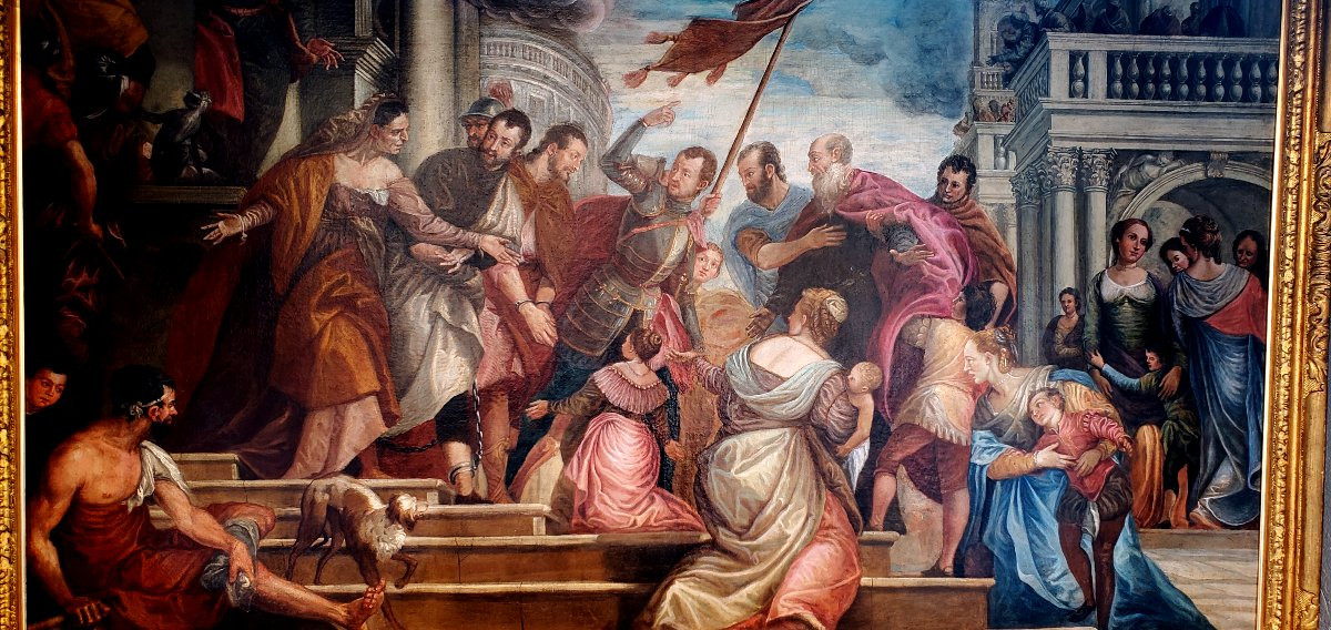 Dipinto olio su tela epoca 1750 (circa) raffigurante: Dan Sebastiano che addita la gloria -photo-3