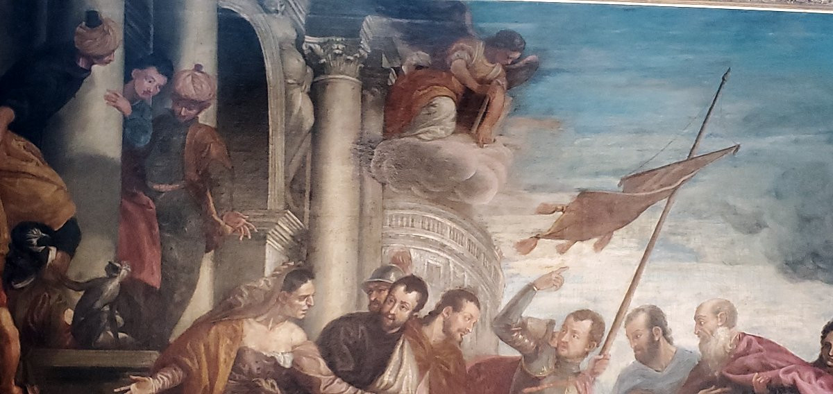 Dipinto olio su tela epoca 1750 (circa) raffigurante: Dan Sebastiano che addita la gloria -photo-7