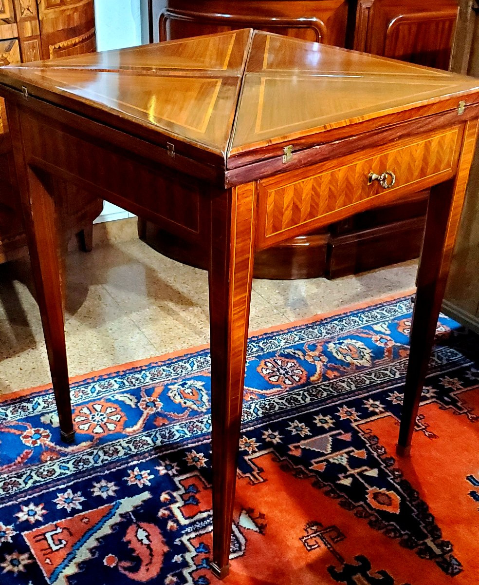 Tavolino da gioco luigiXVI manifattura francese epoca 1860 (circa) in legno rosa ,palissandro -photo-2