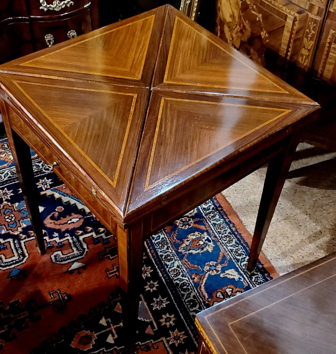 Tavolino da gioco luigiXVI manifattura francese epoca 1860 (circa) in legno rosa ,palissandro -photo-4