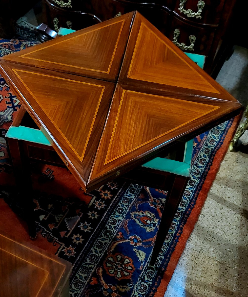 Tavolino da gioco luigiXVI manifattura francese epoca 1860 (circa) in legno rosa ,palissandro -photo-7