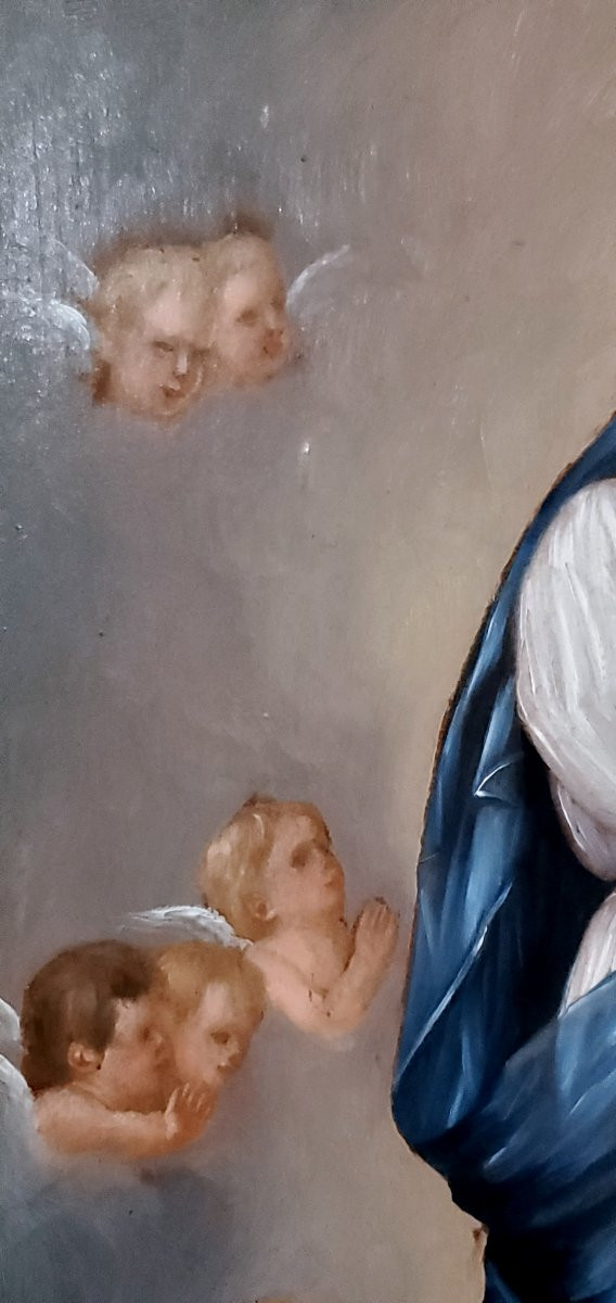 Dipinto olio su tavola in mogano ,raffigurante madonna con bambino ,scuola Piemontese (Italia) -photo-4
