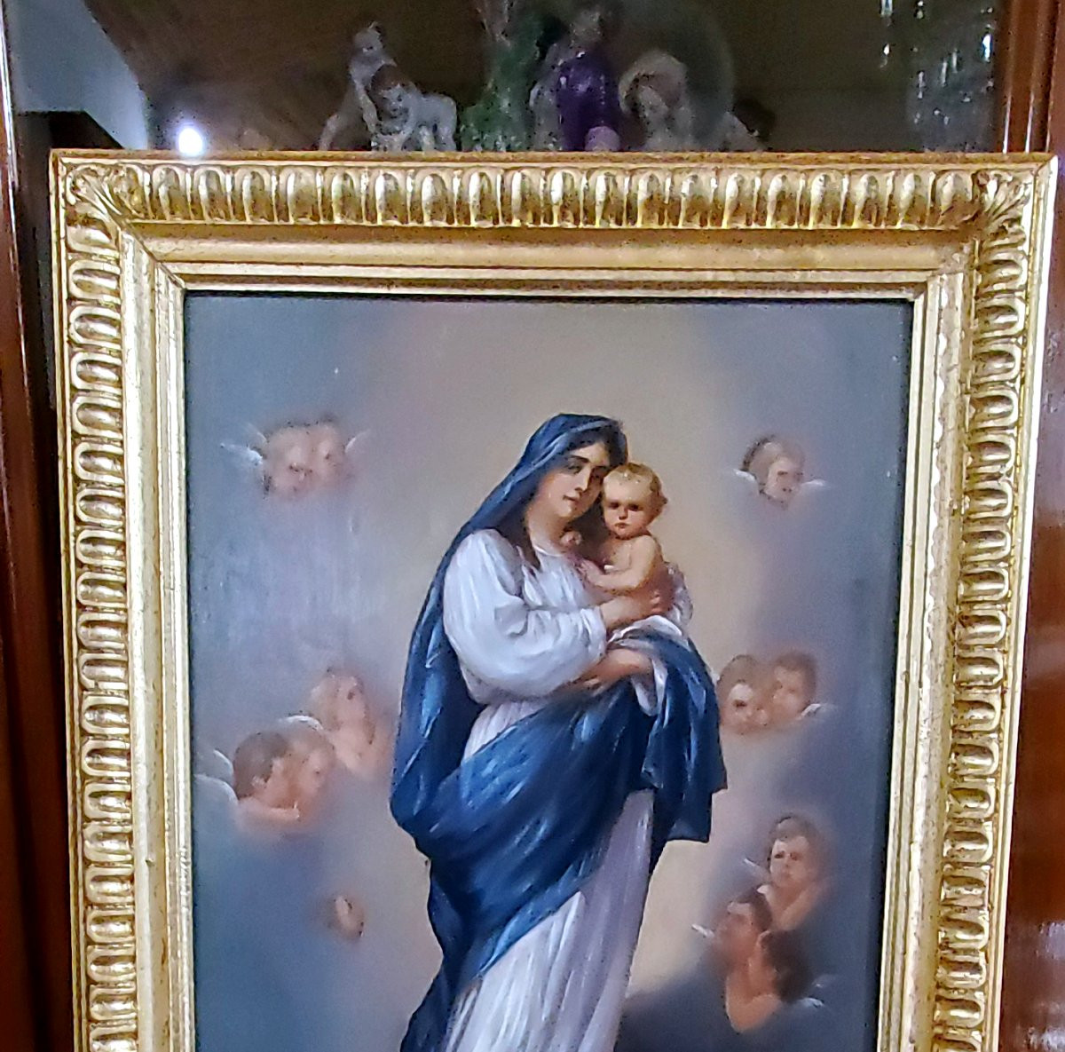 Dipinto olio su tavola in mogano ,raffigurante madonna con bambino ,scuola Piemontese (Italia) -photo-2