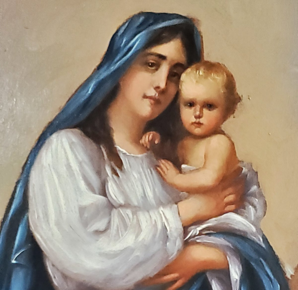 Dipinto olio su tavola in mogano ,raffigurante madonna con bambino ,scuola Piemontese (Italia) -photo-4