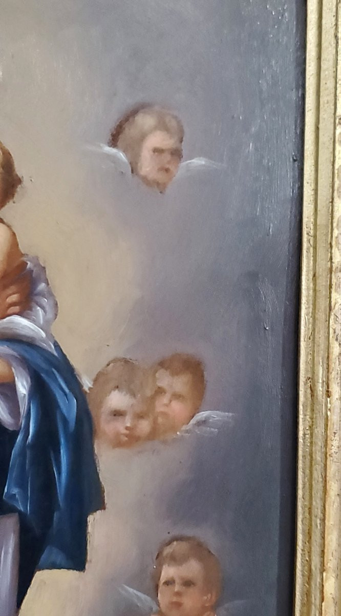 Dipinto olio su tavola in mogano ,raffigurante madonna con bambino ,scuola Piemontese (Italia) -photo-5