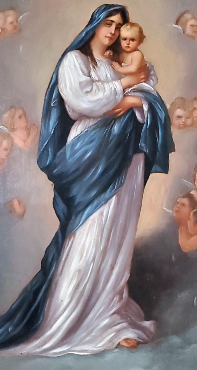 Dipinto olio su tavola in mogano ,raffigurante madonna con bambino ,scuola Piemontese (Italia) -photo-6