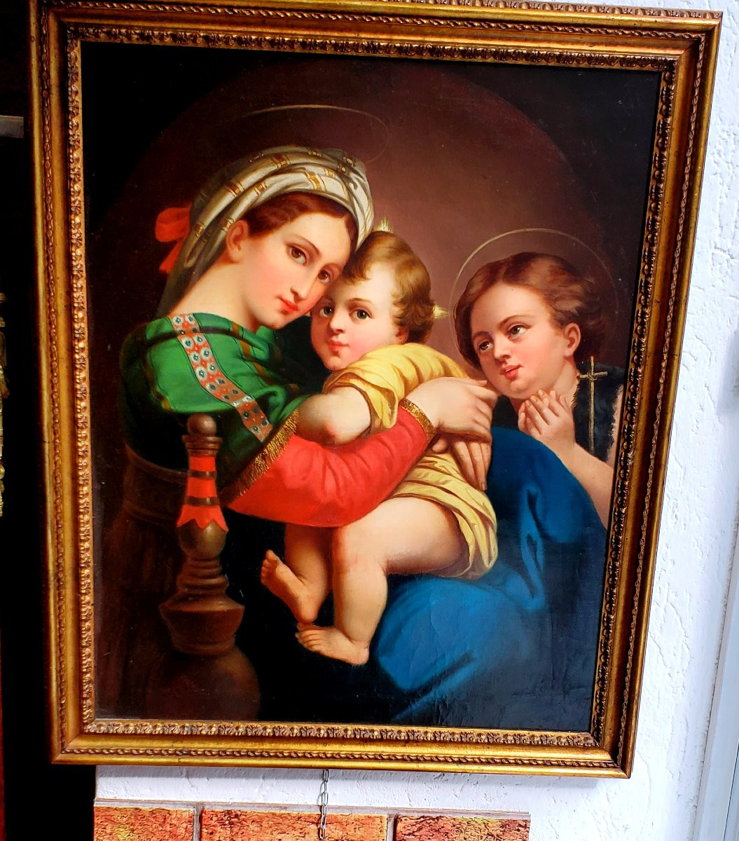 Dipinto olio su tela raffigurante la madonna della sedia -photo-3