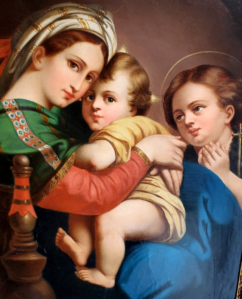 Dipinto olio su tela raffigurante la madonna della sedia -photo-4
