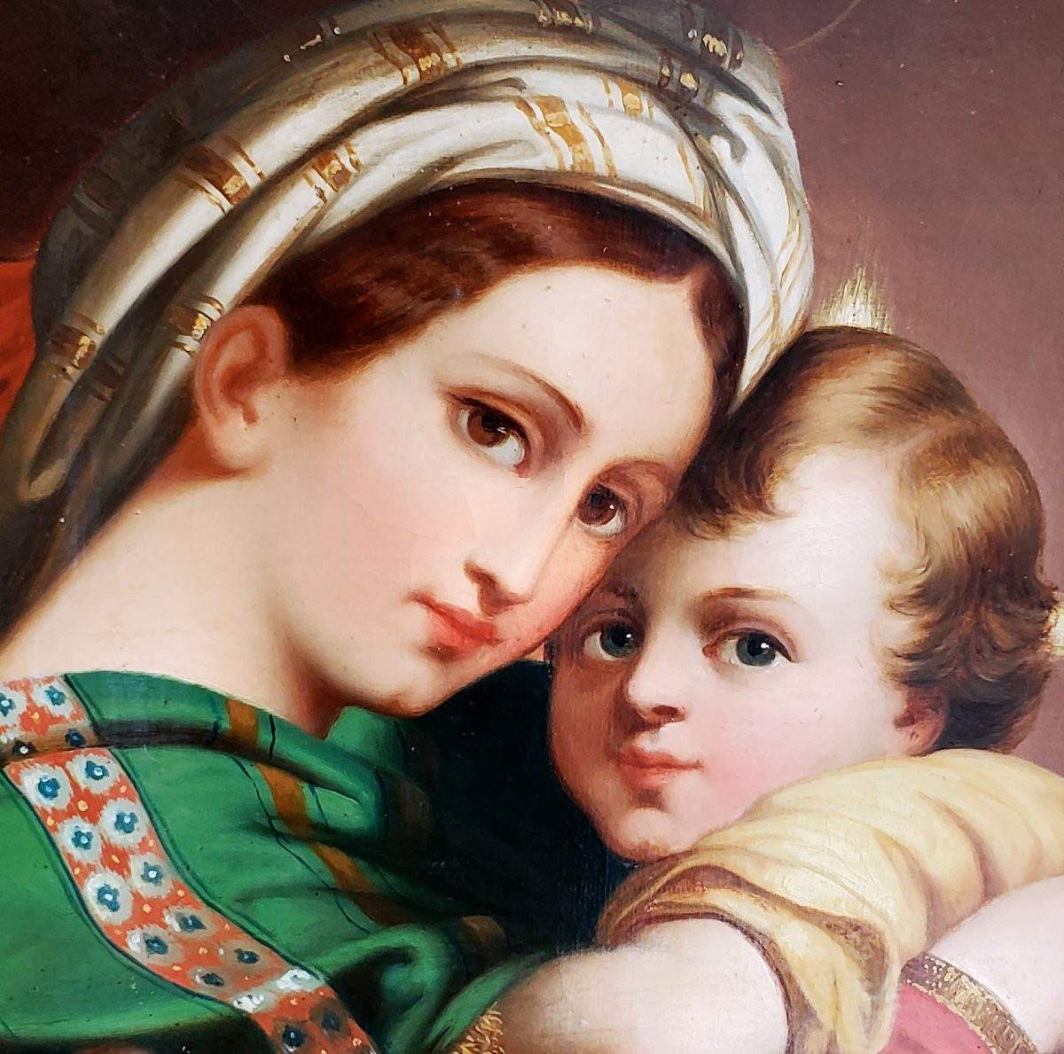 Dipinto olio su tela raffigurante la madonna della sedia -photo-5