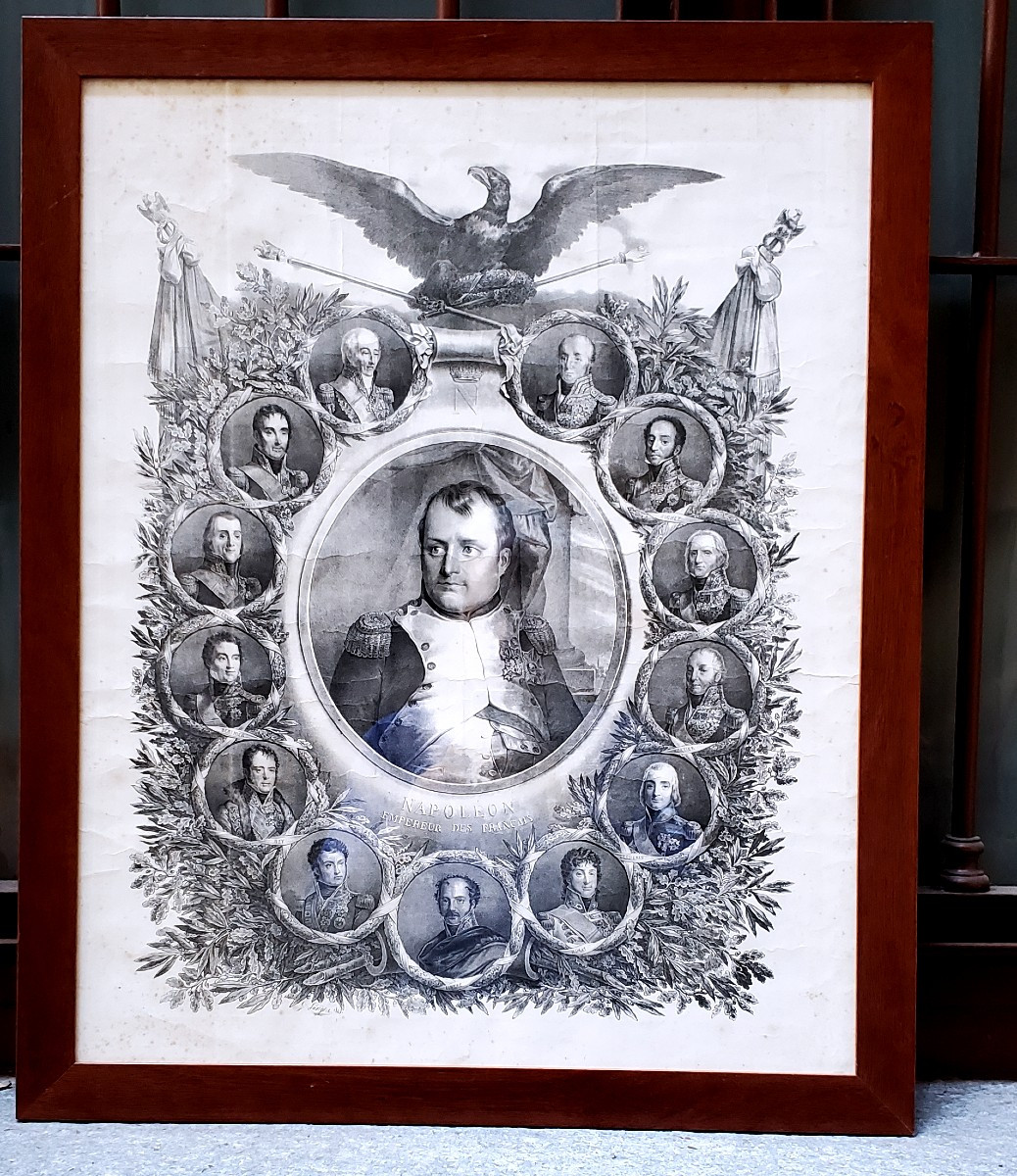 Stampa Impero raffigurante Napoleone e i suoi marescialli , collaboratori principali 