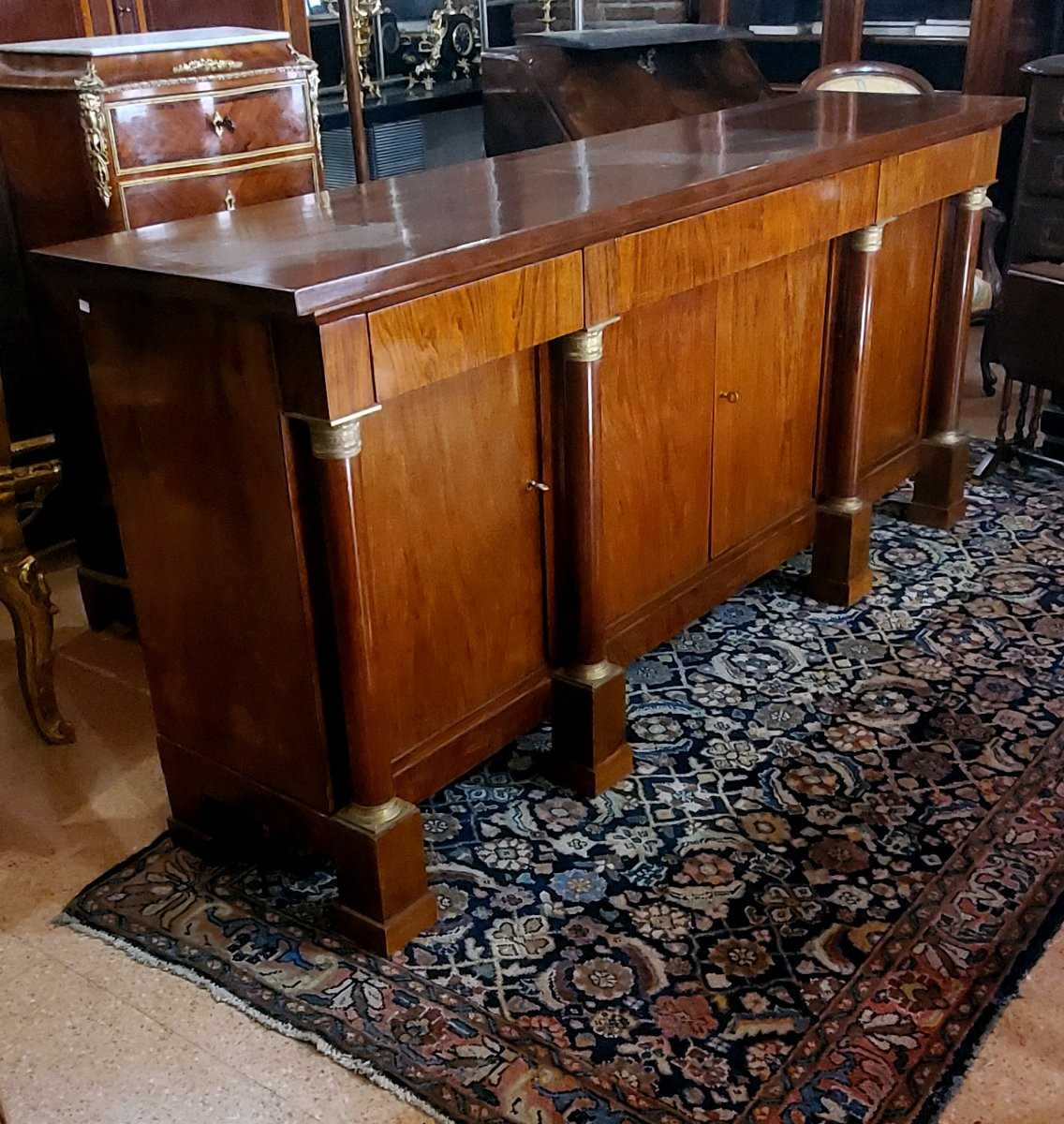 Antica Credenza Impero ,manifattura Piemontese (Italia) in legno di noce .-photo-4
