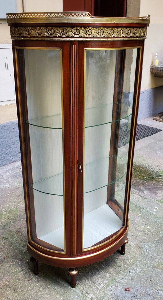 Antico mobile vetrina a mezzaluna epoca Napoleone III manifattura Francese , in legno di mogano-photo-2