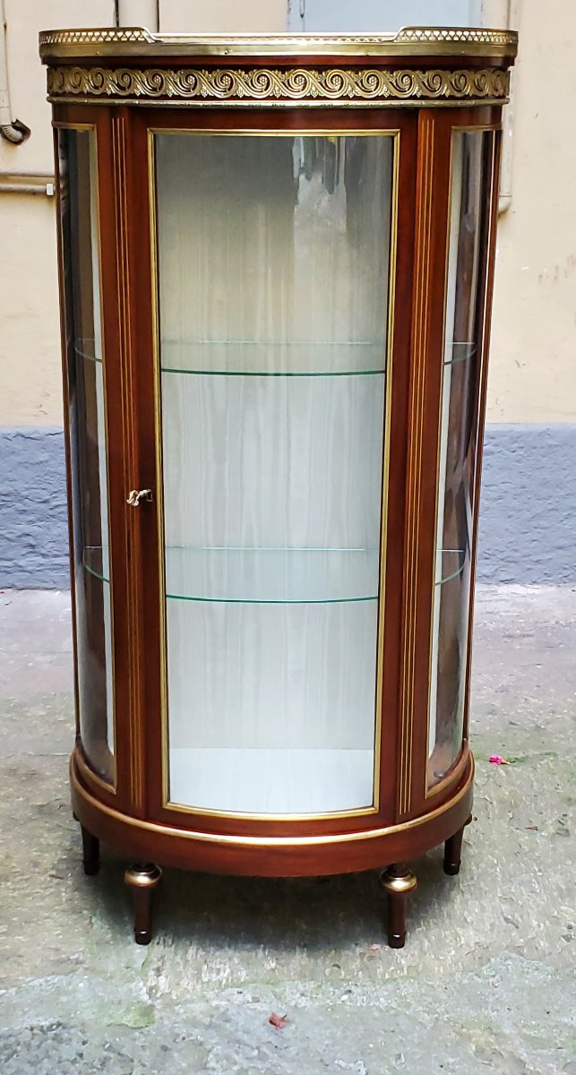 Antico mobile vetrina a mezzaluna epoca Napoleone III manifattura Francese , in legno di mogano-photo-1