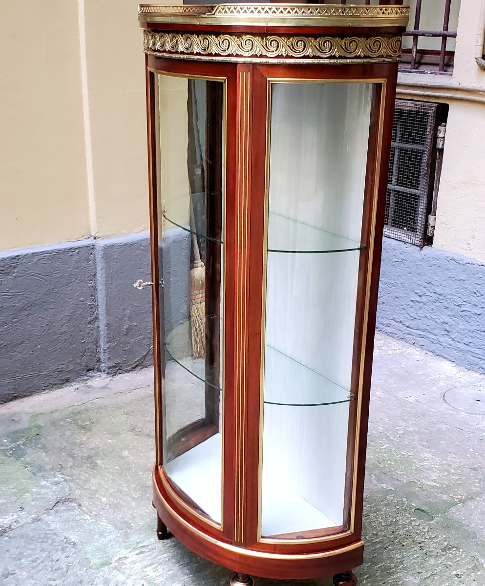 Antico mobile vetrina a mezzaluna epoca Napoleone III manifattura Francese , in legno di mogano-photo-4