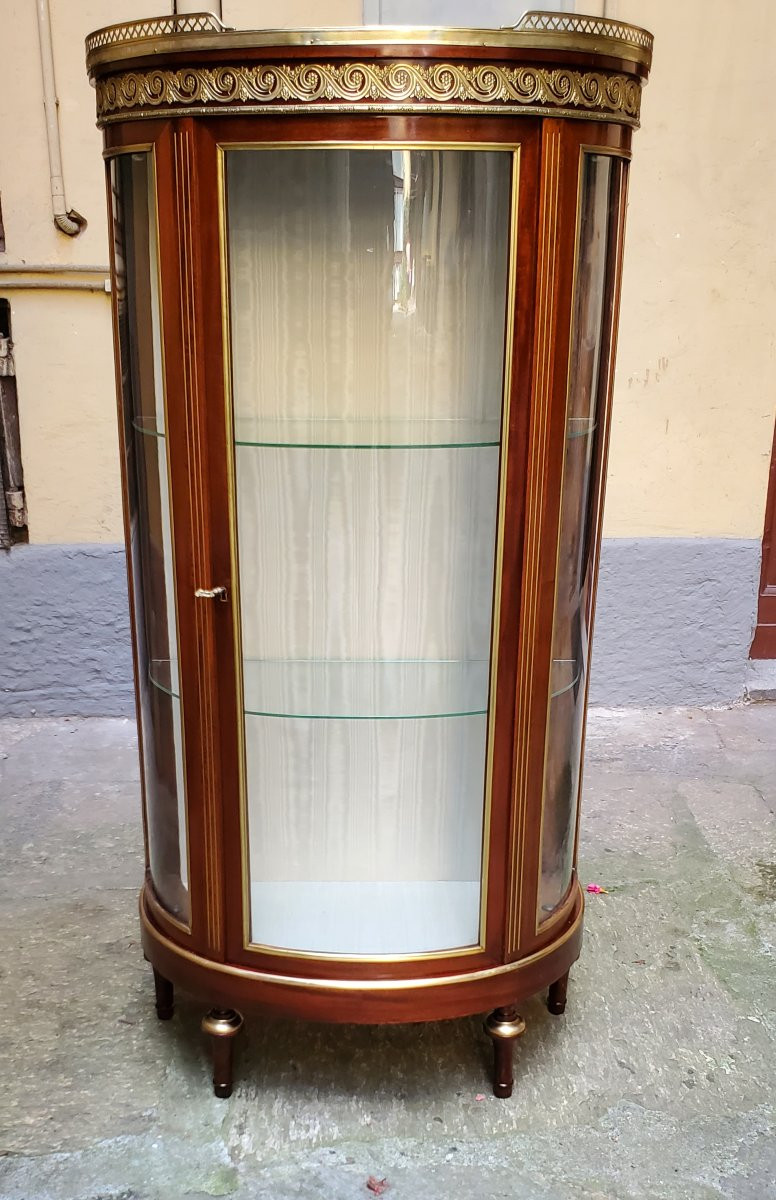 Antico mobile vetrina a mezzaluna epoca Napoleone III manifattura Francese , in legno di mogano-photo-6