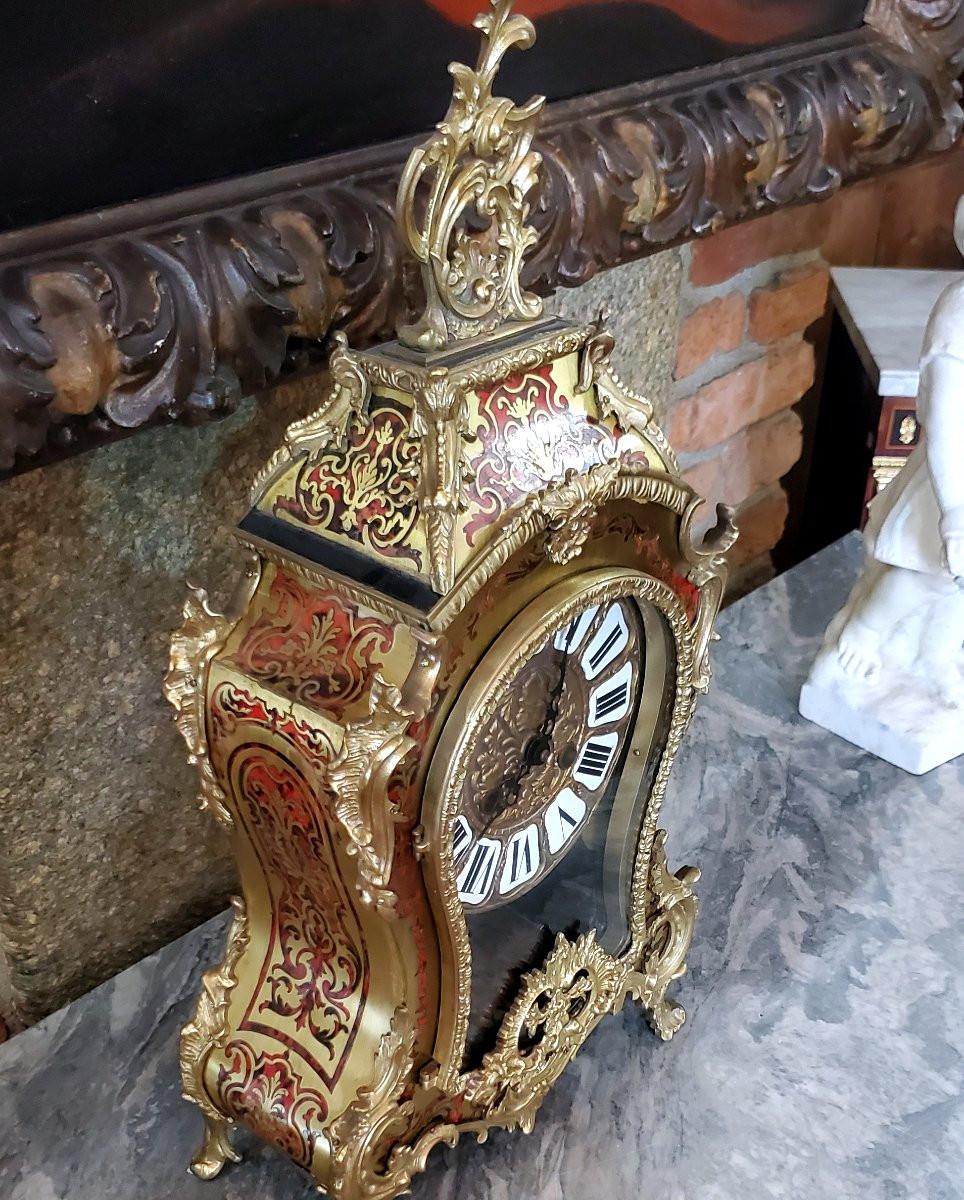 Orologio Boulle stile Luigi xv ,cassa in legno rivestita con decori in ottone inseriti in lacca-photo-2