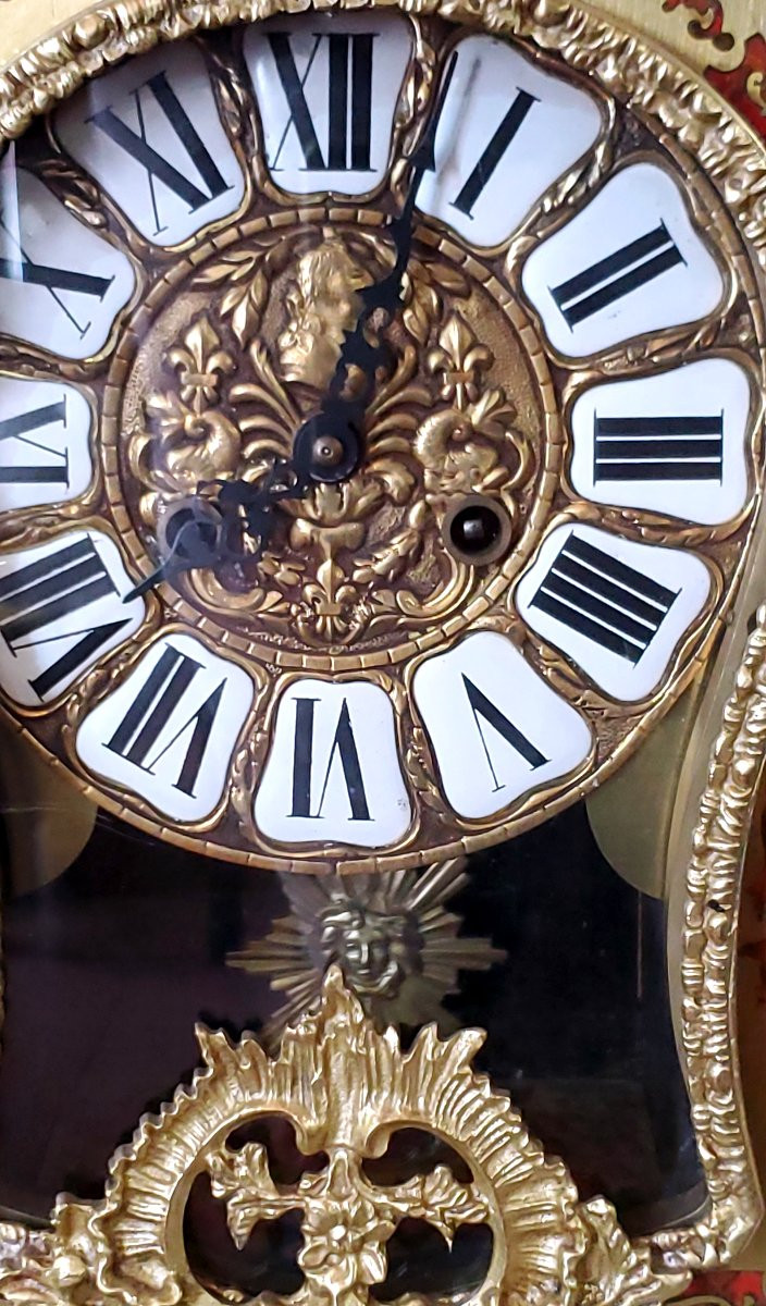 Orologio Boulle stile Luigi xv ,cassa in legno rivestita con decori in ottone inseriti in lacca-photo-3