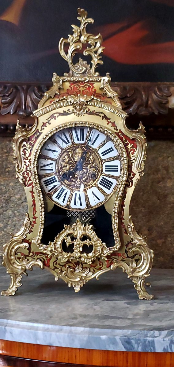 Orologio Boulle stile Luigi xv ,cassa in legno rivestita con decori in ottone inseriti in lacca-photo-4