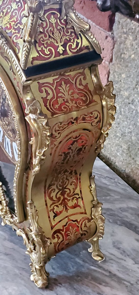Orologio Boulle stile Luigi xv ,cassa in legno rivestita con decori in ottone inseriti in lacca-photo-3
