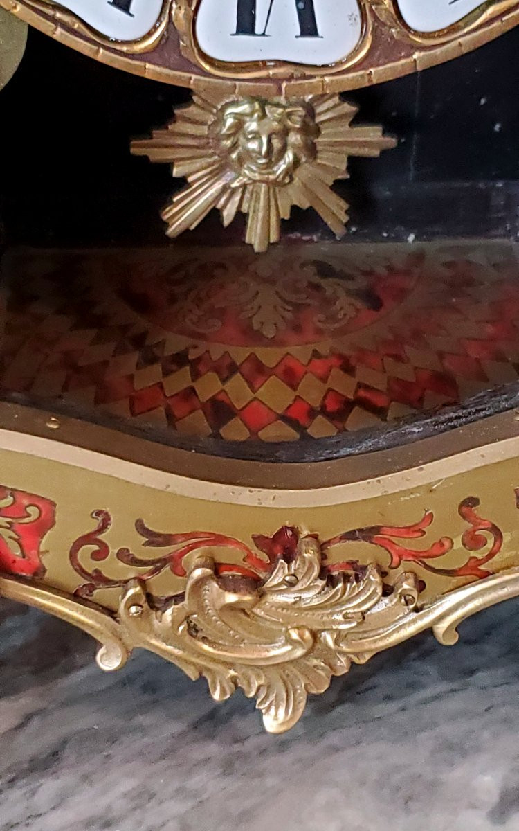 Orologio Boulle stile Luigi xv ,cassa in legno rivestita con decori in ottone inseriti in lacca-photo-5