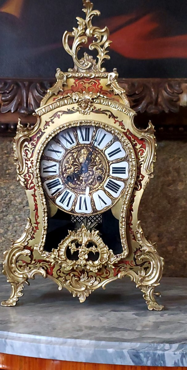 Orologio Boulle stile Luigi xv ,cassa in legno rivestita con decori in ottone inseriti in lacca-photo-6
