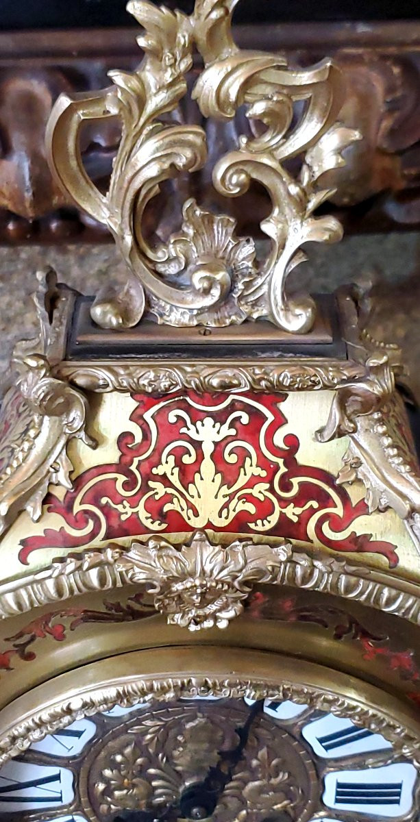 Orologio Boulle stile Luigi xv ,cassa in legno rivestita con decori in ottone inseriti in lacca-photo-7