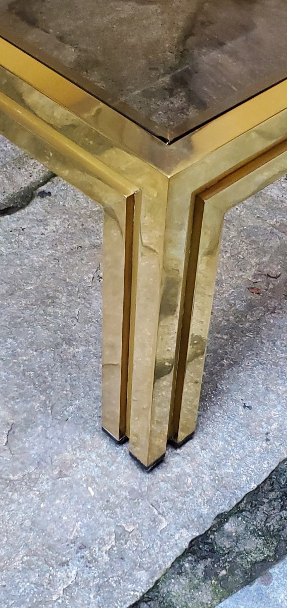 Tavolino da salotto in ottone anni 1970 manifattura Italiana ,130cm x 75 cm-photo-3